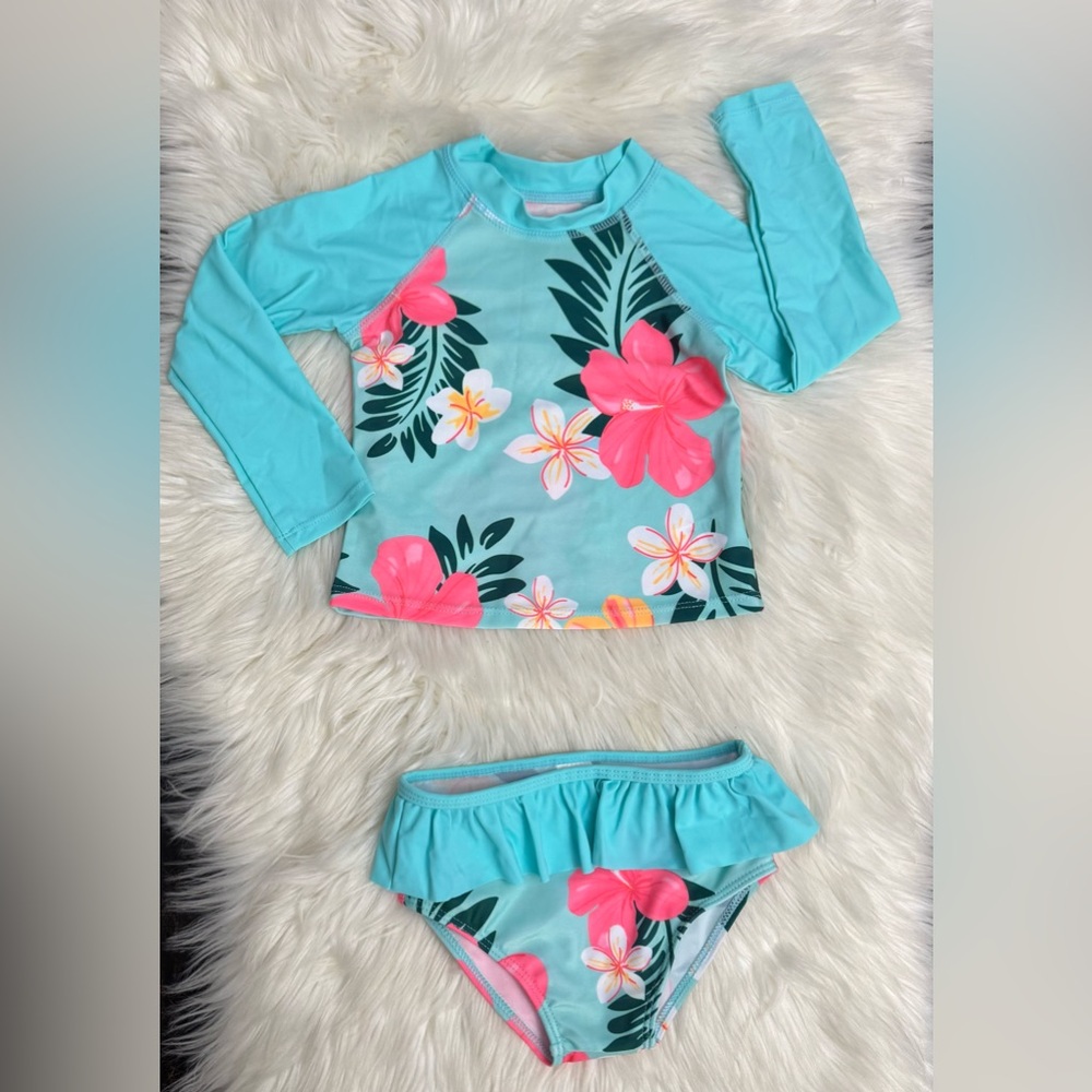 Floral Kids Swim Set - Blue and Pink